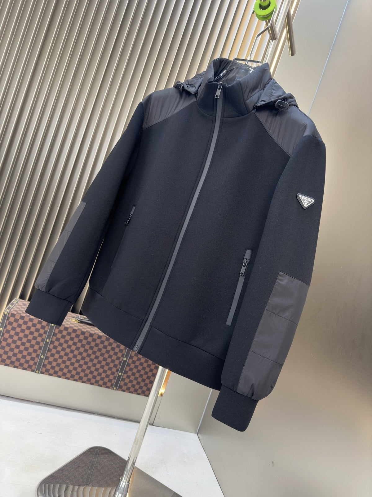 Prada Hooded Contrast-Panel Jacket — hero